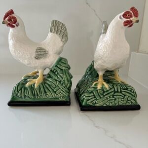 Bordallo Pinheiro Chicken Bookends VTG Pair